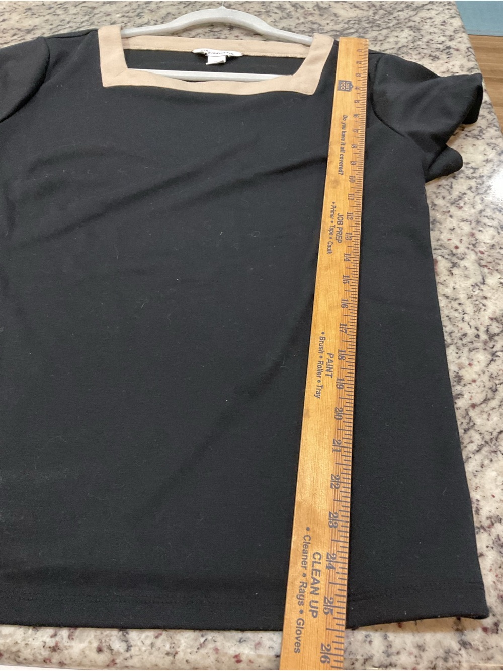 Liz Claiborne Black Top with Beige Square Neck Trim - Picture 3 of 5